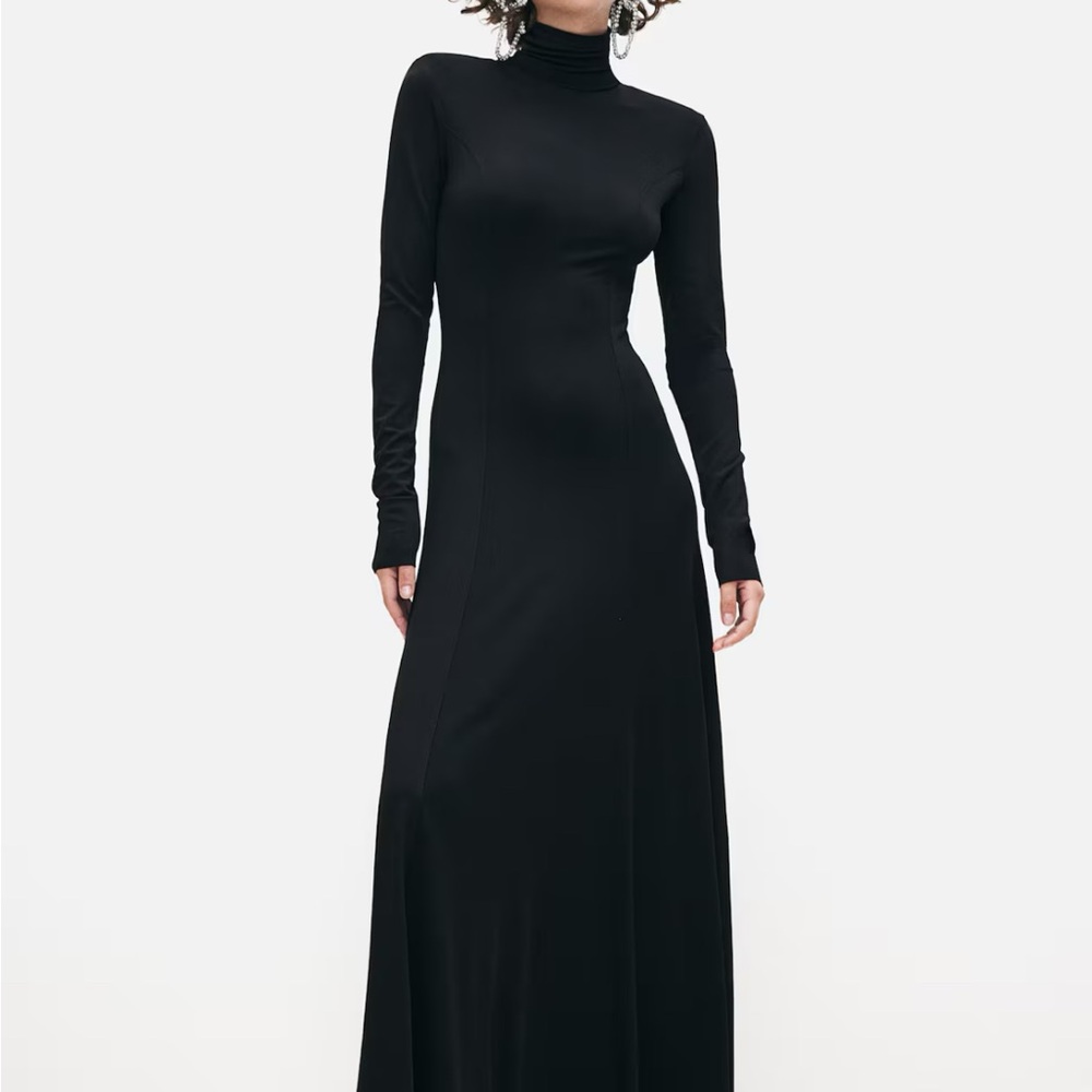 H&M Studio Collection Black Open Back Flated Skirt Maxi Dress Size M
